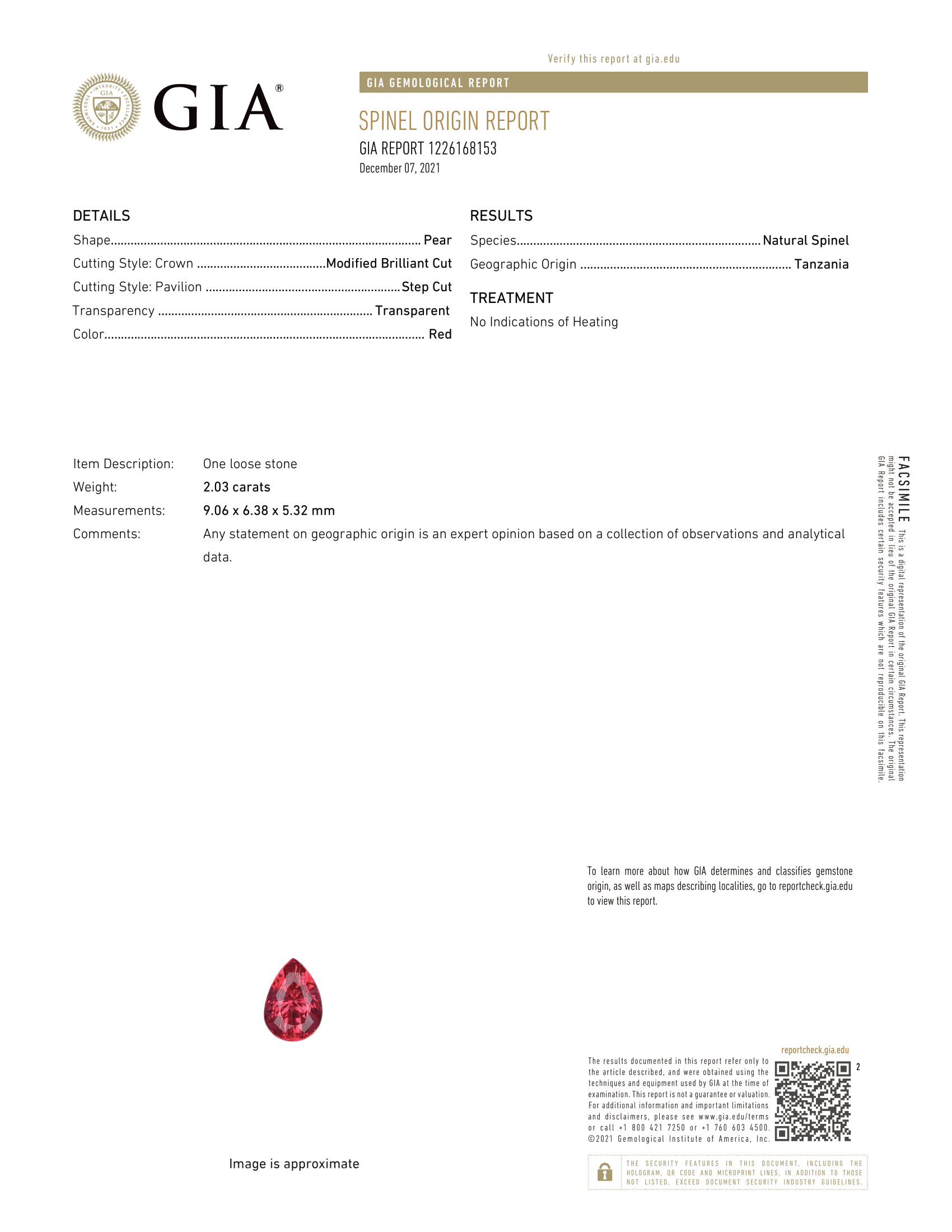GIA Report for this exceptional mahenge red spinel