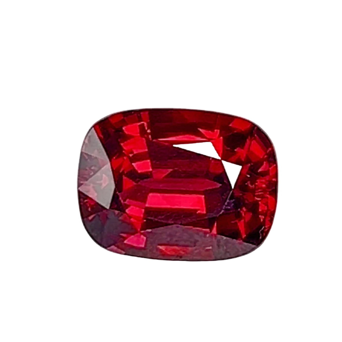 Loose Gemstone - Intense Red Rhodolite Garnet Cushion with a gray background
