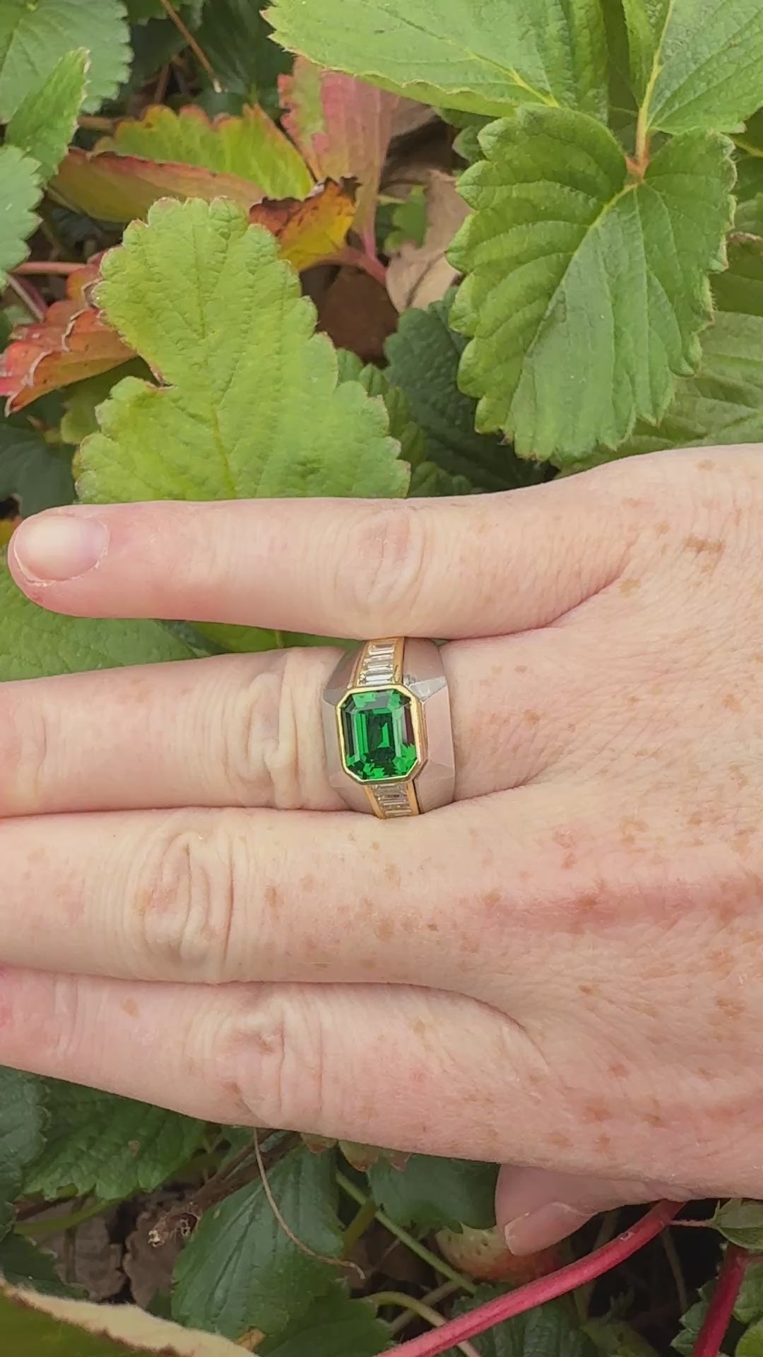 Vintage Tsavorite, Diamond, White and Yellow Gold Ring