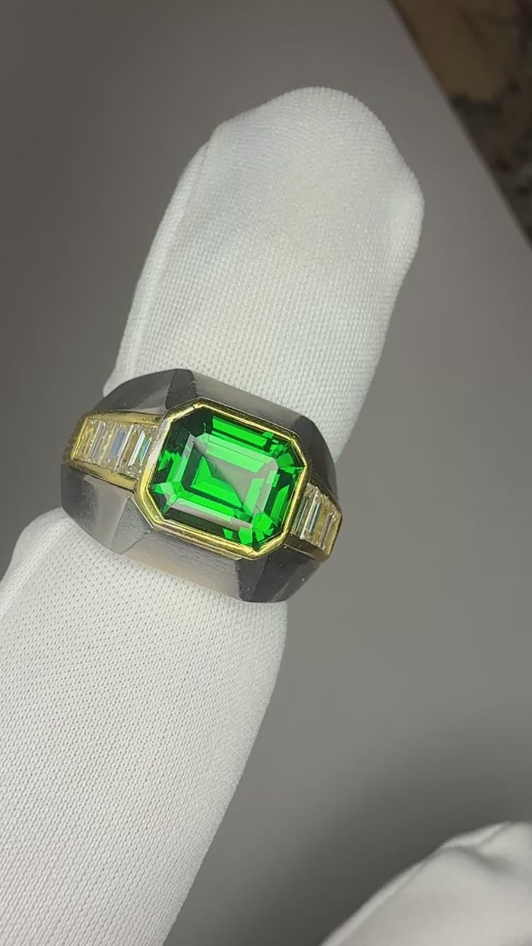 Vintage Tsavorite, Diamond, White and Yellow Gold Ring