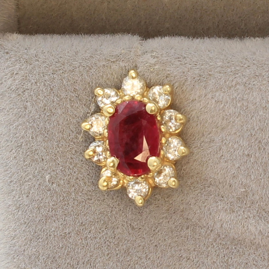 Ruby and Diamond Stud Earring Yellow Gold