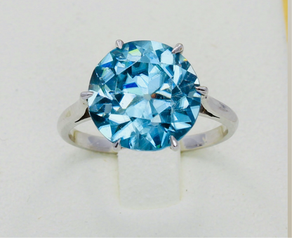 Blue zircon ring white gold natural