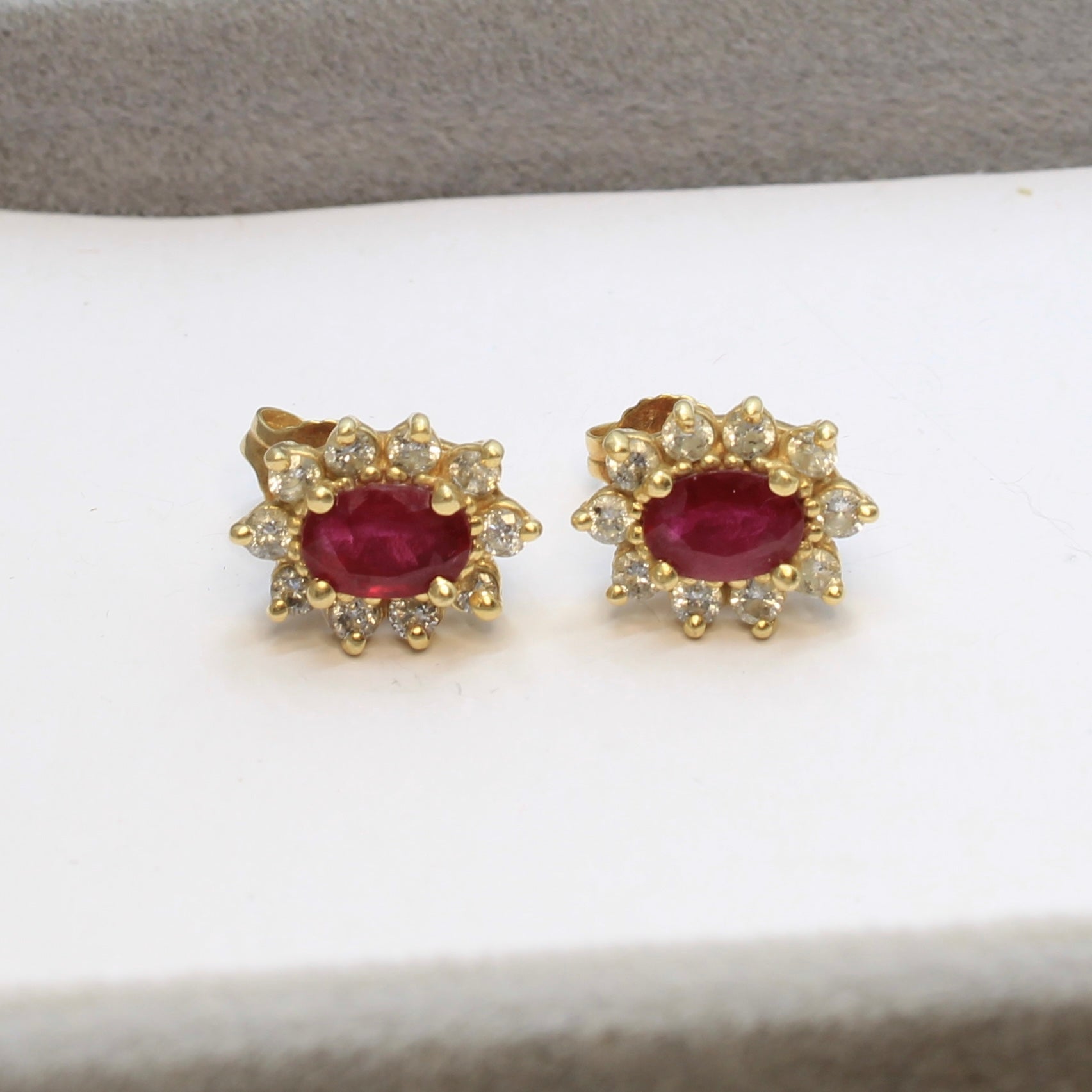 Ruby and Diamond Stud Earring Yellow Gold