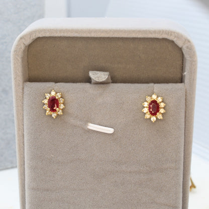 Ruby and Diamond Stud Earring Yellow Gold