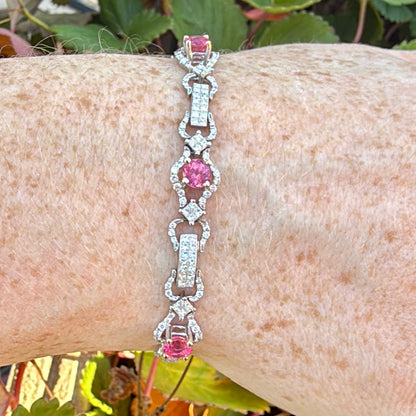 Pink spinel bracelet link white gold diamonds