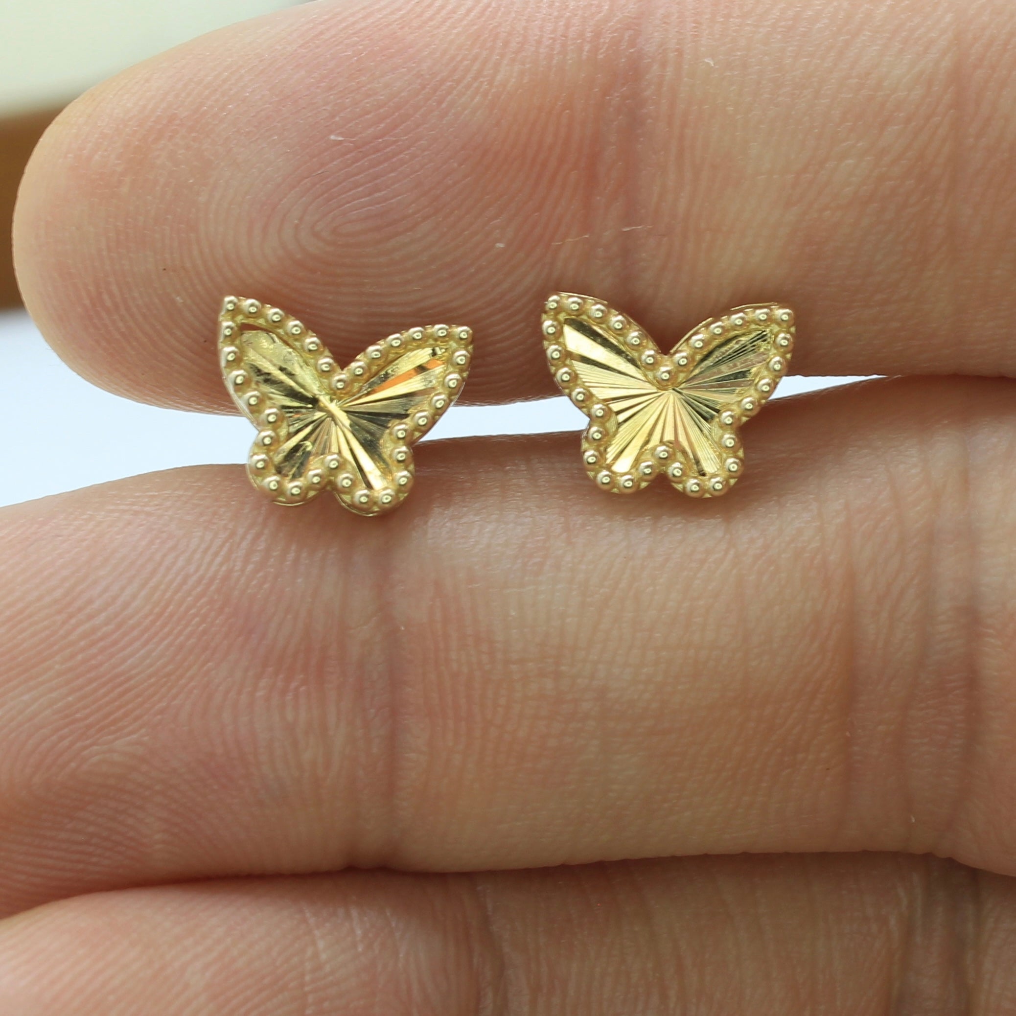 Engine Turned Butterfly Gold Stud Earrings