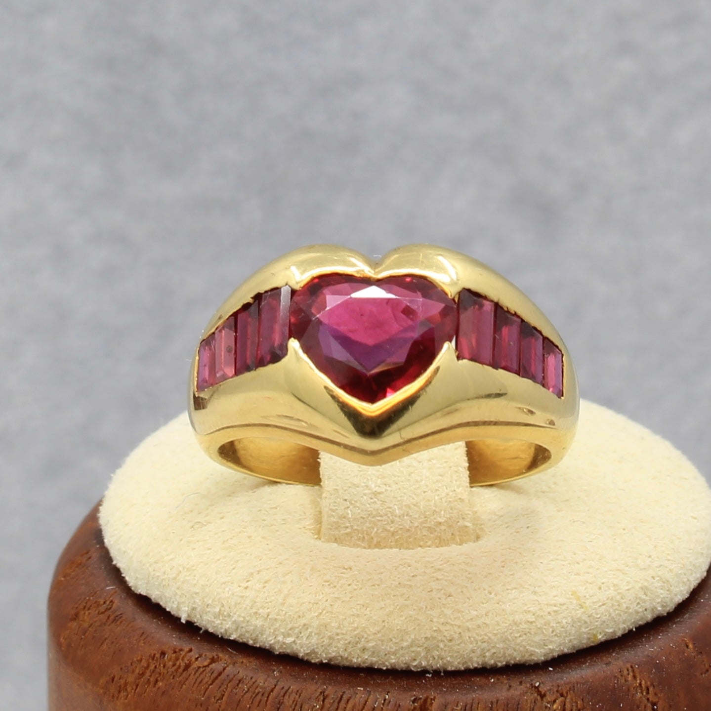 Lab Ruby ring yellow gold size 6 side rubies natural 18k