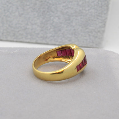 Lab Ruby ring yellow gold size 6 side rubies natural 18k rotated view