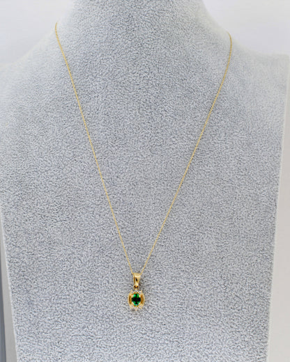 Emerald and Diamond Yellow Gold Pendant and Chain