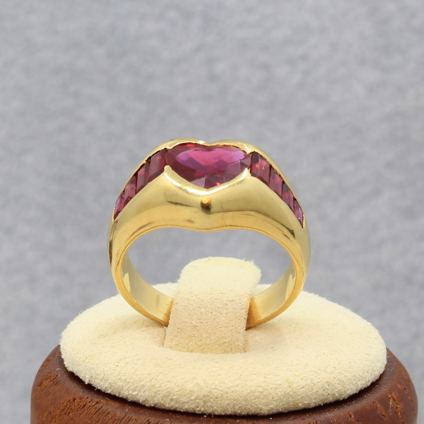 Lab Ruby ring yellow gold size 6 side rubies natural 18k