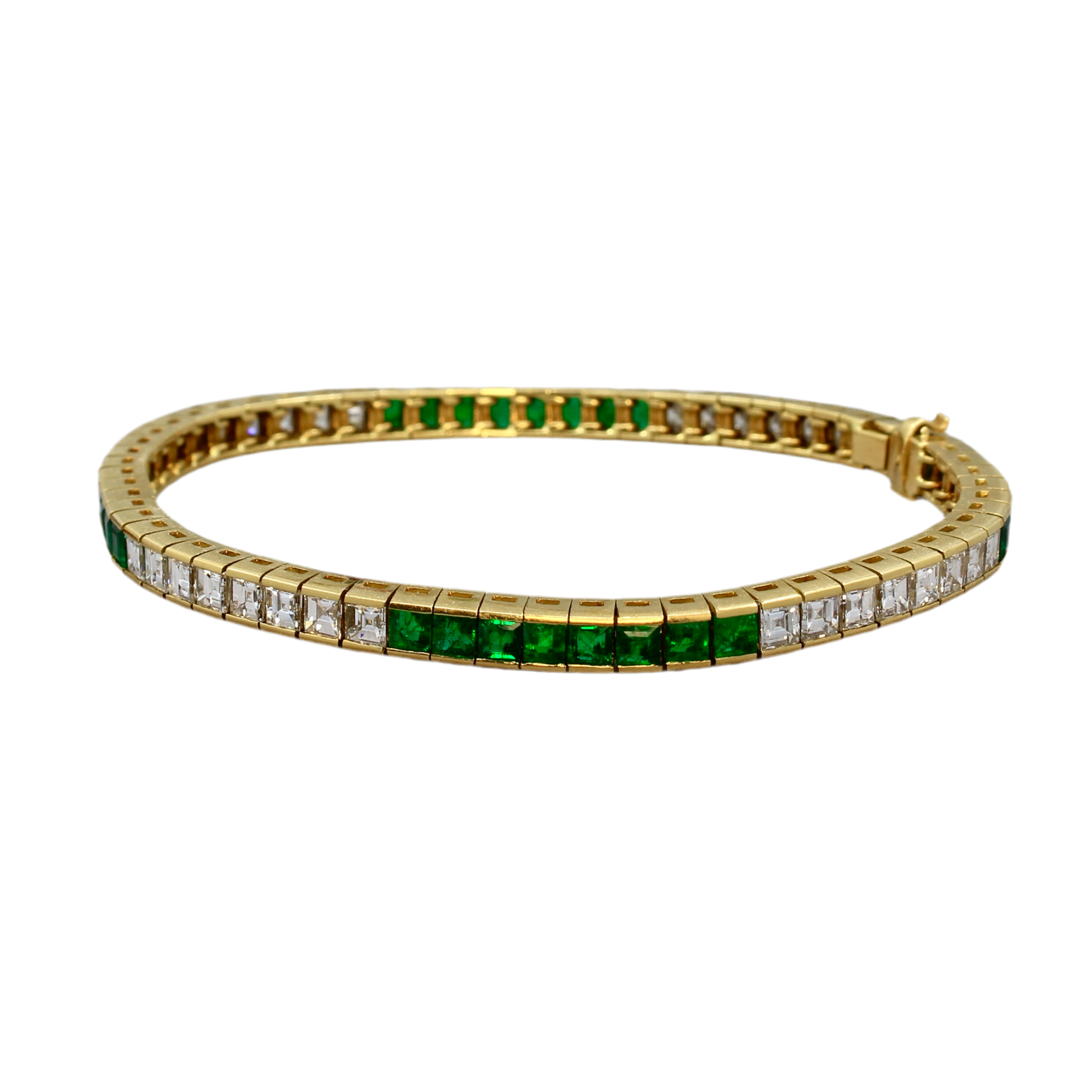 Emerald, Diamond and Gold Line Bracelet 8.3 Cttw