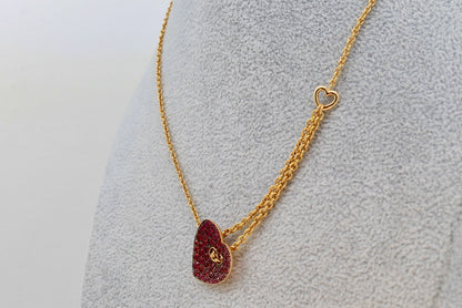 Ruby Heart Themed Necklace - 18K Rose Gold - 16-18”