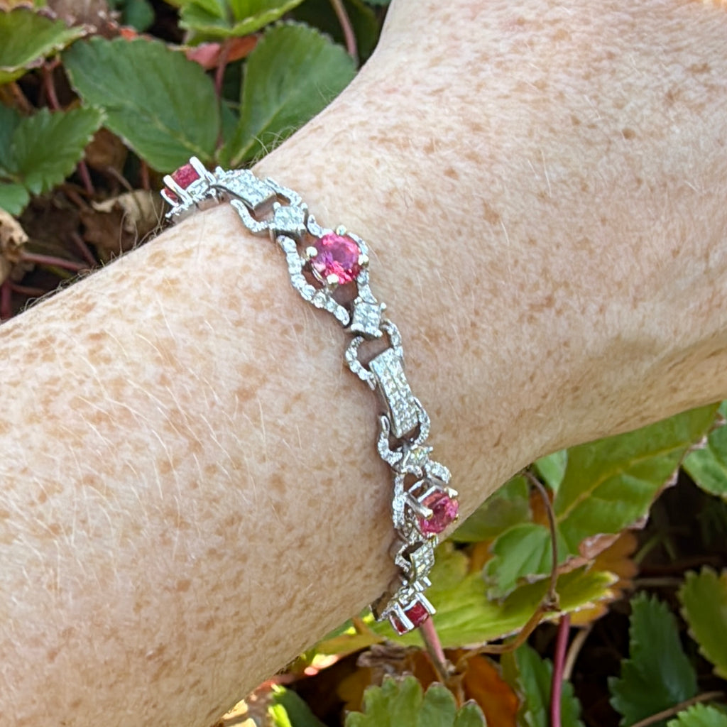 Pink spinel bracelet link white gold diamonds