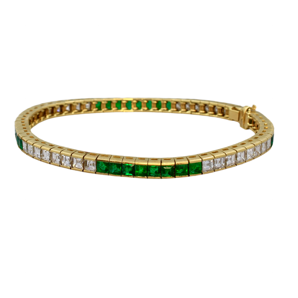 Emerald, Diamond and Gold Line Bracelet 8.3 Cttw