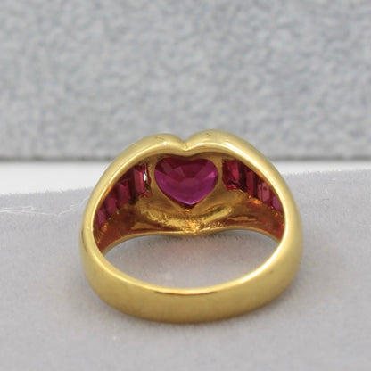 Lab Ruby ring yellow gold size 6 side rubies natural 18k back view