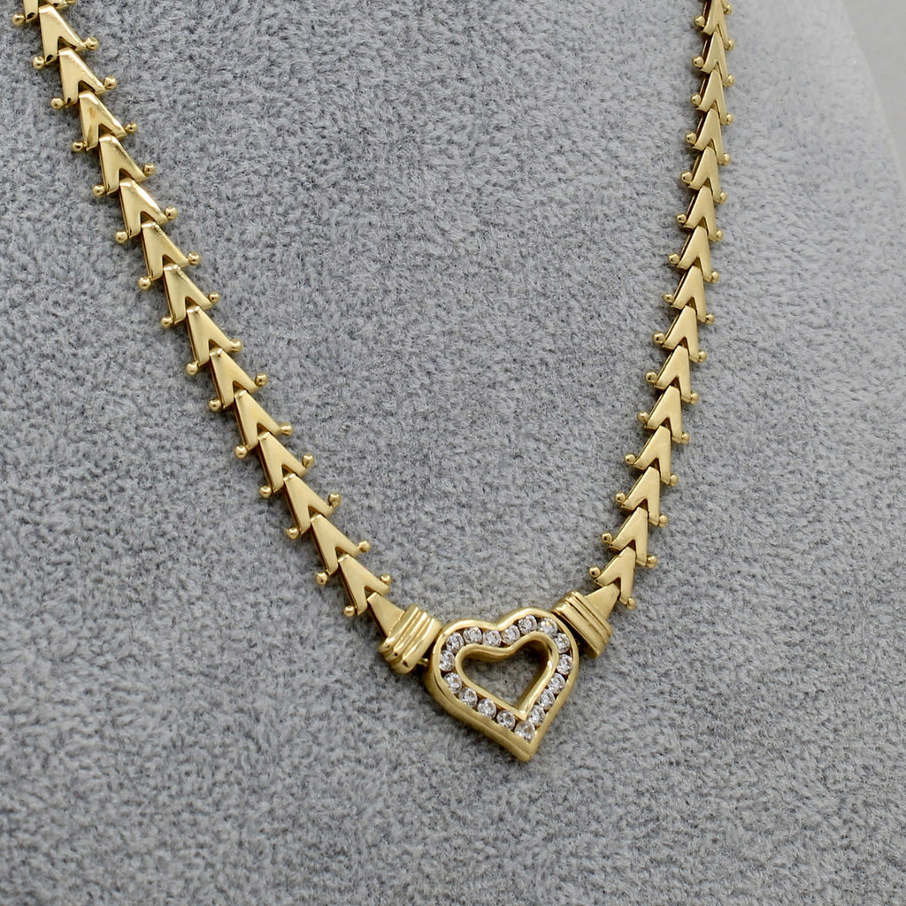 Gold and diamond heart necklace 14k estate vintage