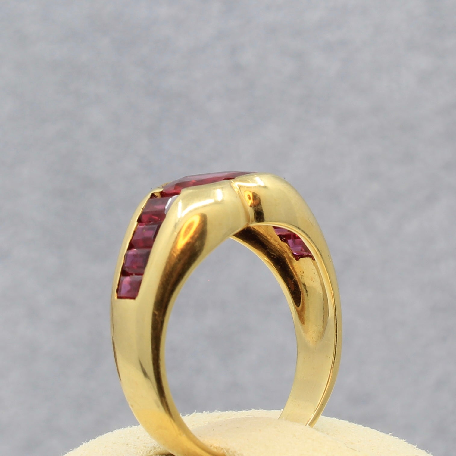 Lab Ruby ring yellow gold size 6 side rubies natural 18k side view