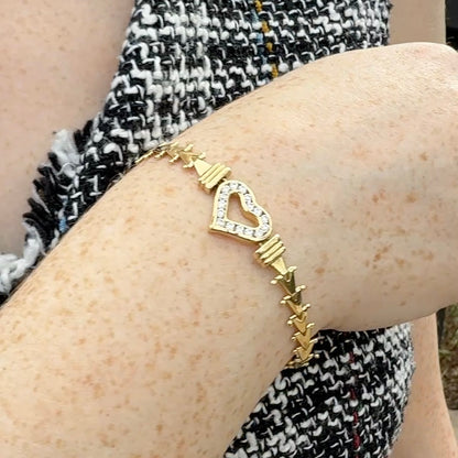 Diamond and gold heart link bracelet 14K gold