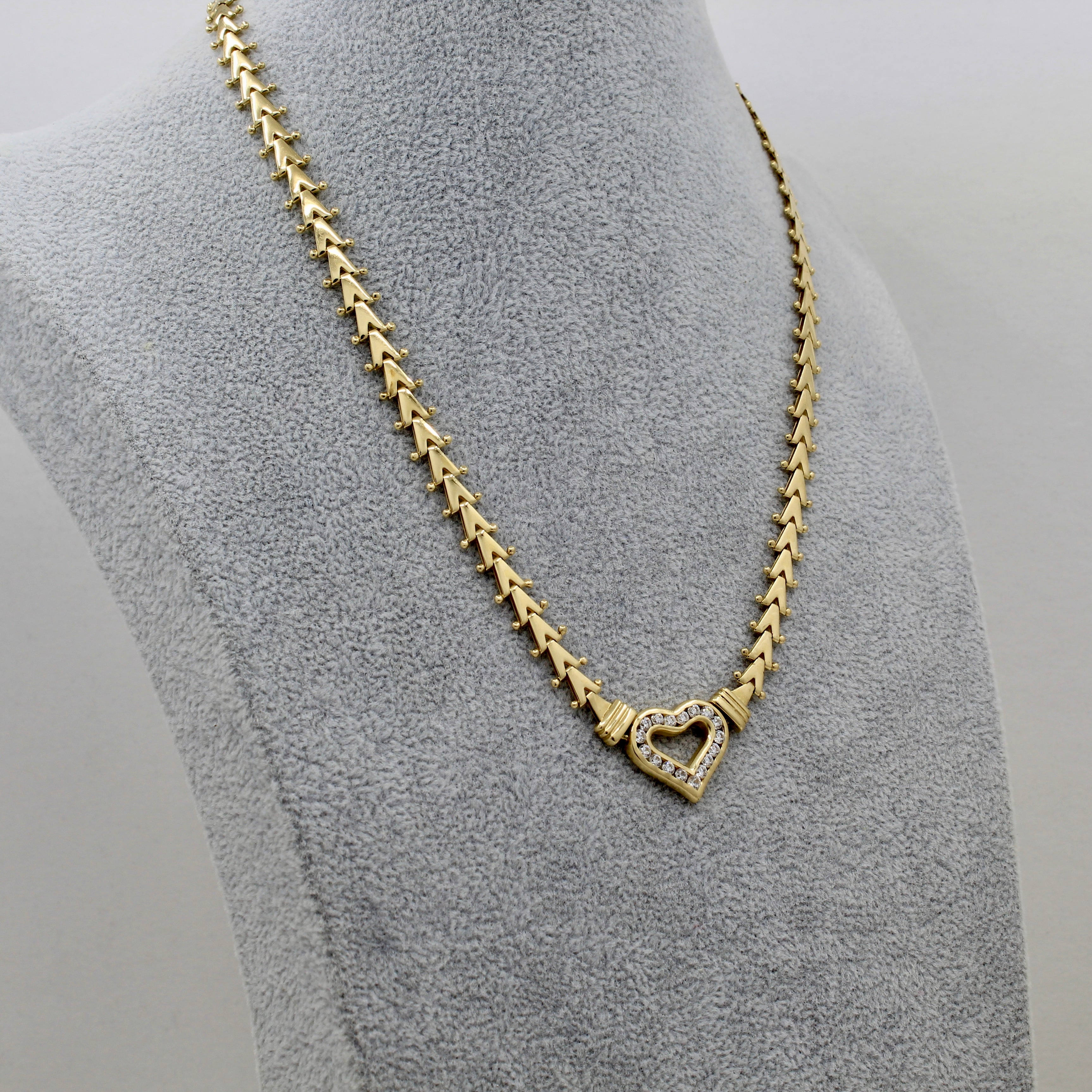 Vintage Gold and diamond heart necklace 14k