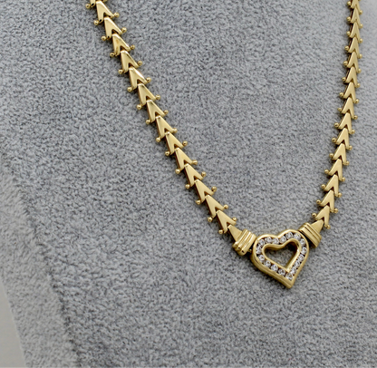 Vintage Gold and Diamond Heart Necklace