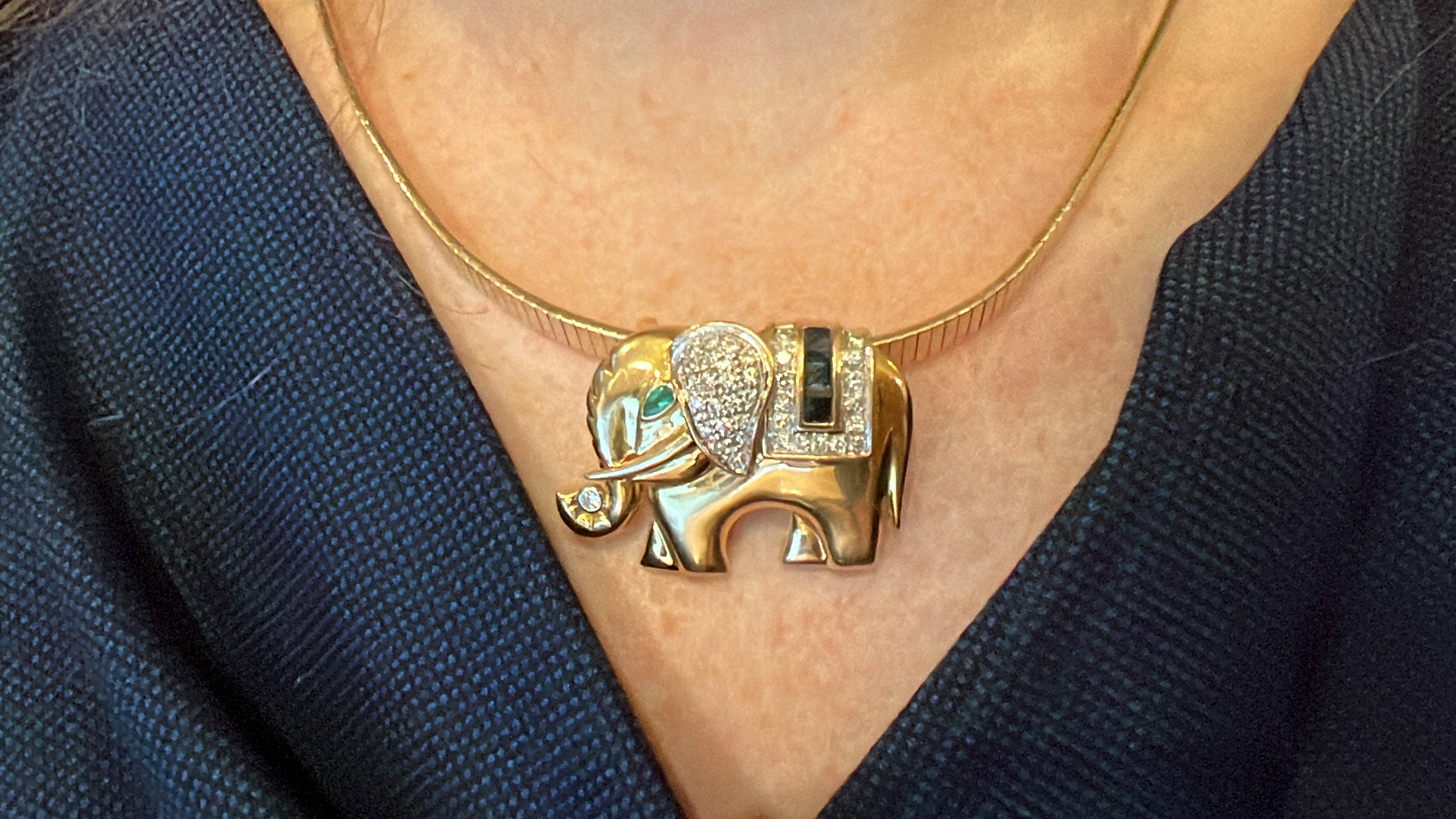 Elephant Slider with Emerald, Diamonds and Sapphires