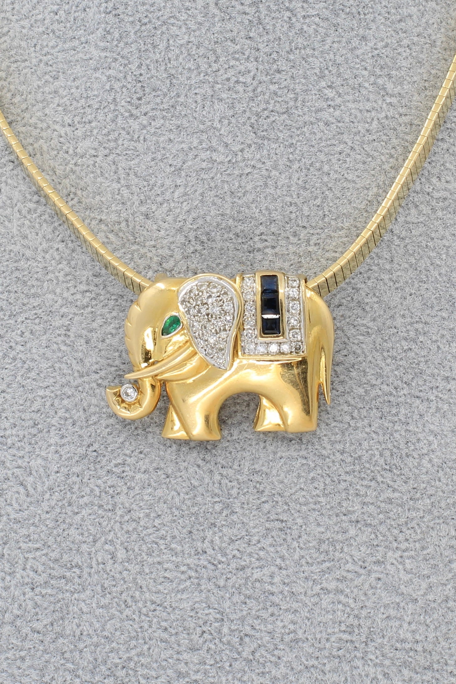 Elephant Slider with Emerald, Diamonds and Sapphires