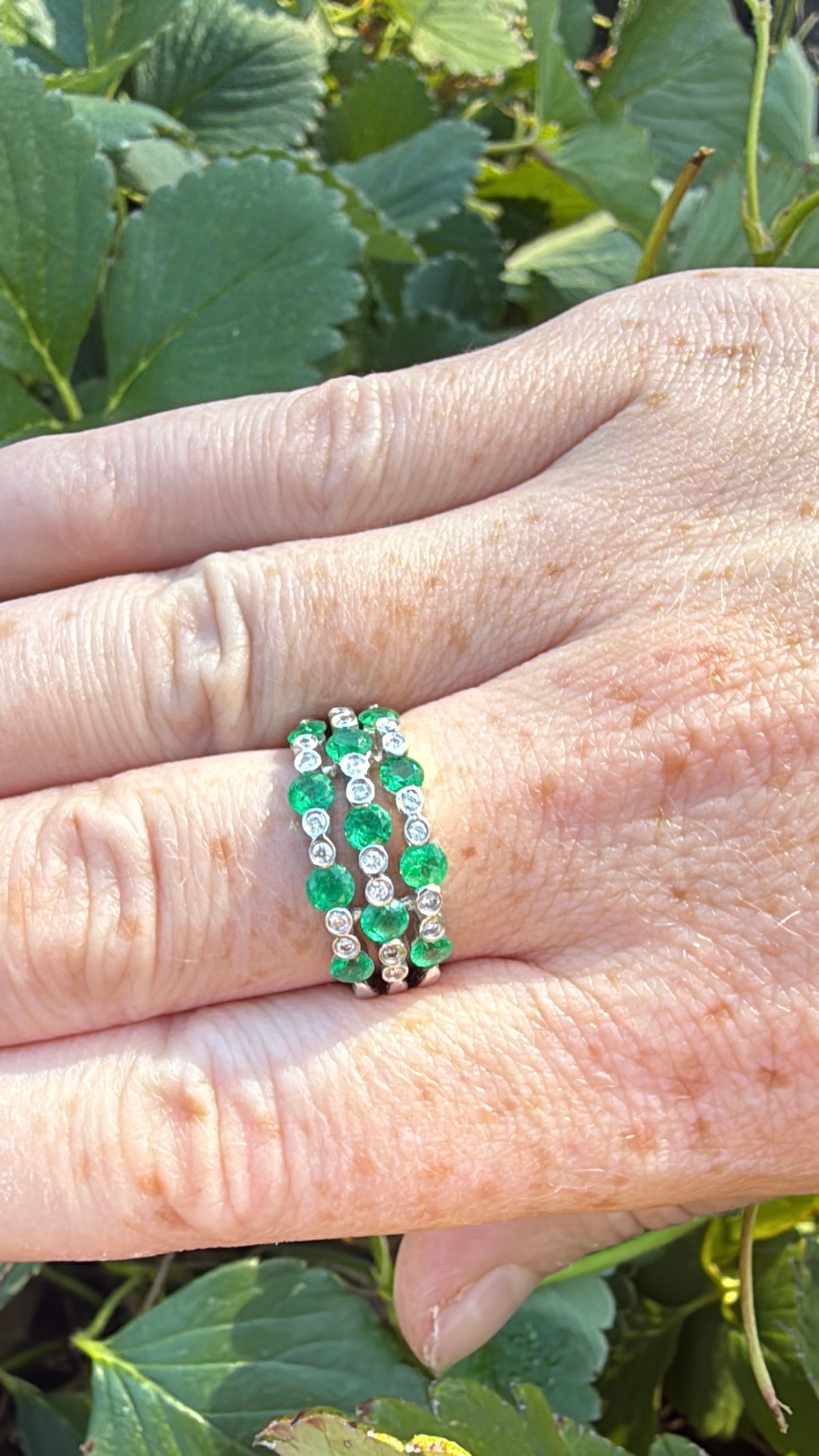 Vintage Emerald and Diamond White Gold Ring