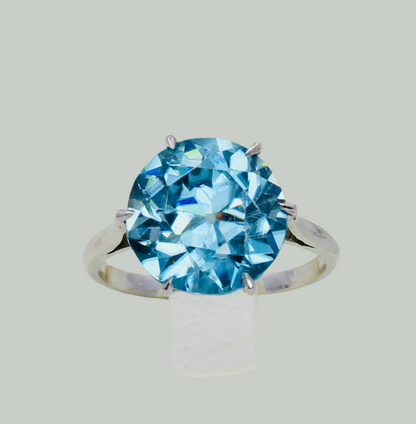 Blue zircon ring white gold round 8 ct cocktail ring natural