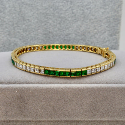 Emerald, Diamond and Gold Line Bracelet 8.3 Cttw