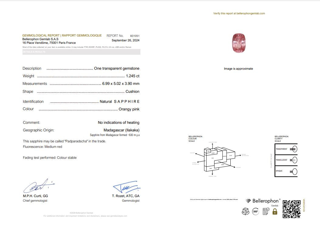 Padparascha Sapphire - 1.245 Carat - Bellerophon