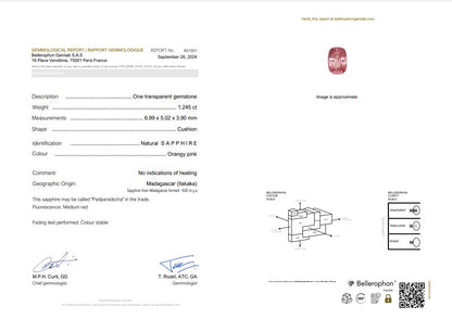 Padparascha Sapphire - 1.245 Carat - Bellerophon