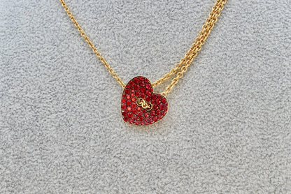 Ruby Heart Themed Necklace - 18K Rose Gold - 16-18”