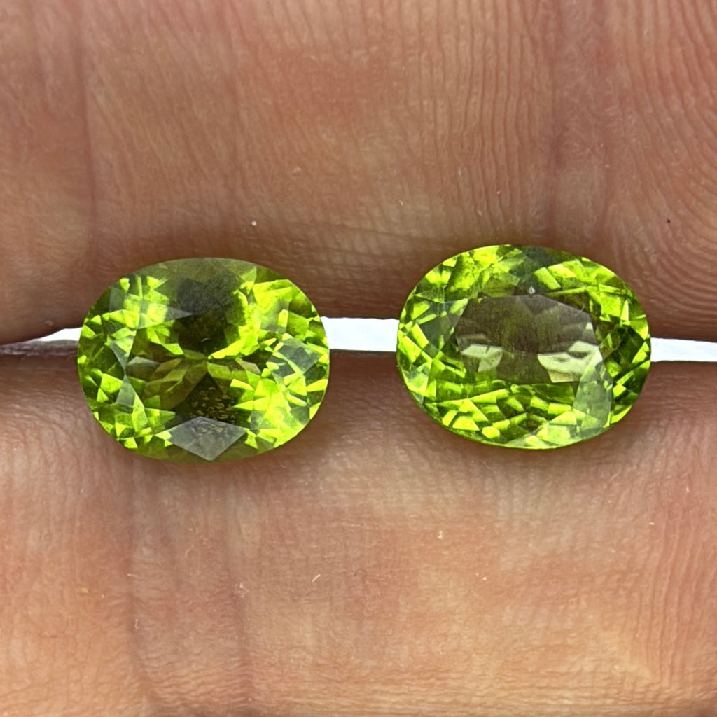 Peridot earring pair oval lime green