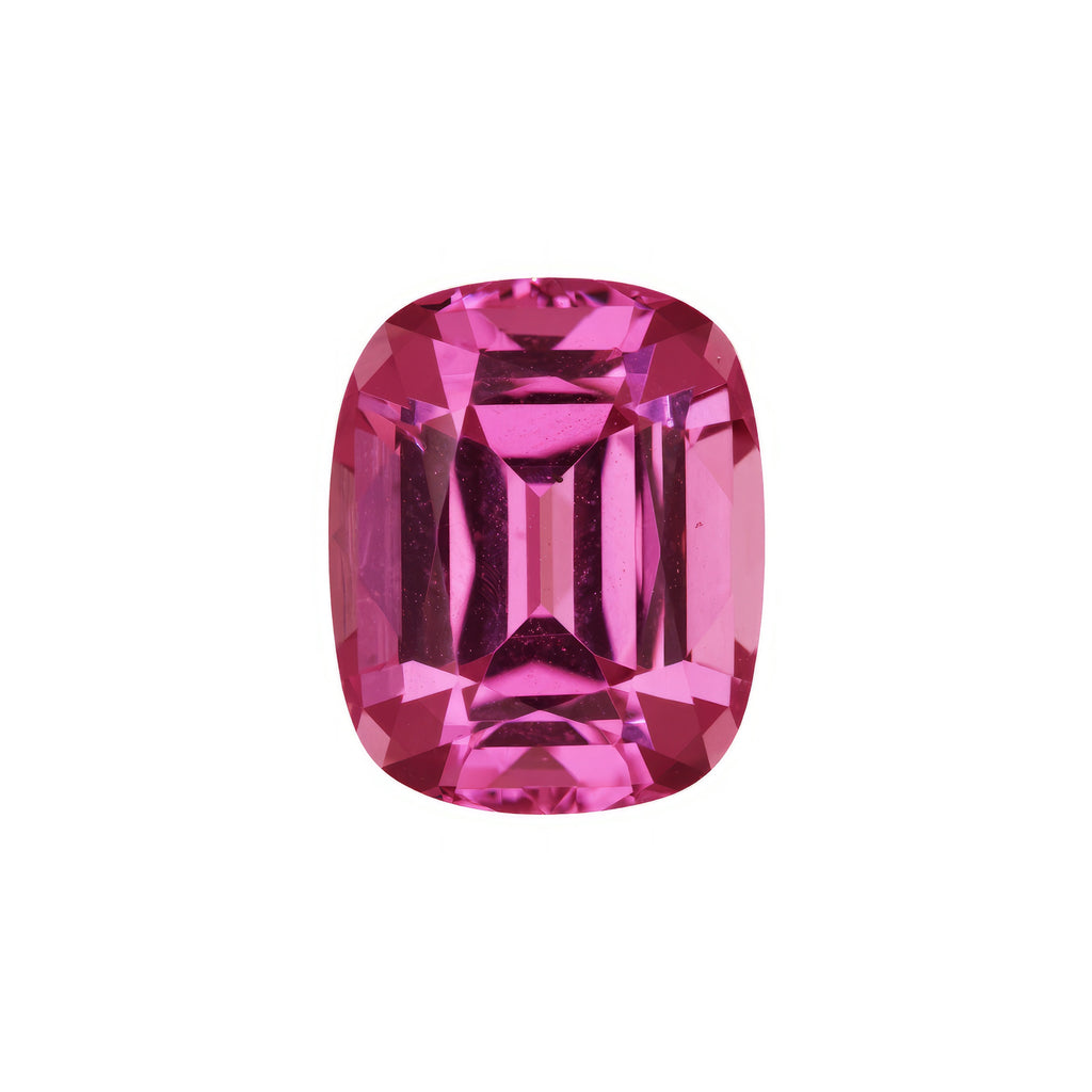 vivid pink malaya garnet cushion 5.6 carats Bellerophon 