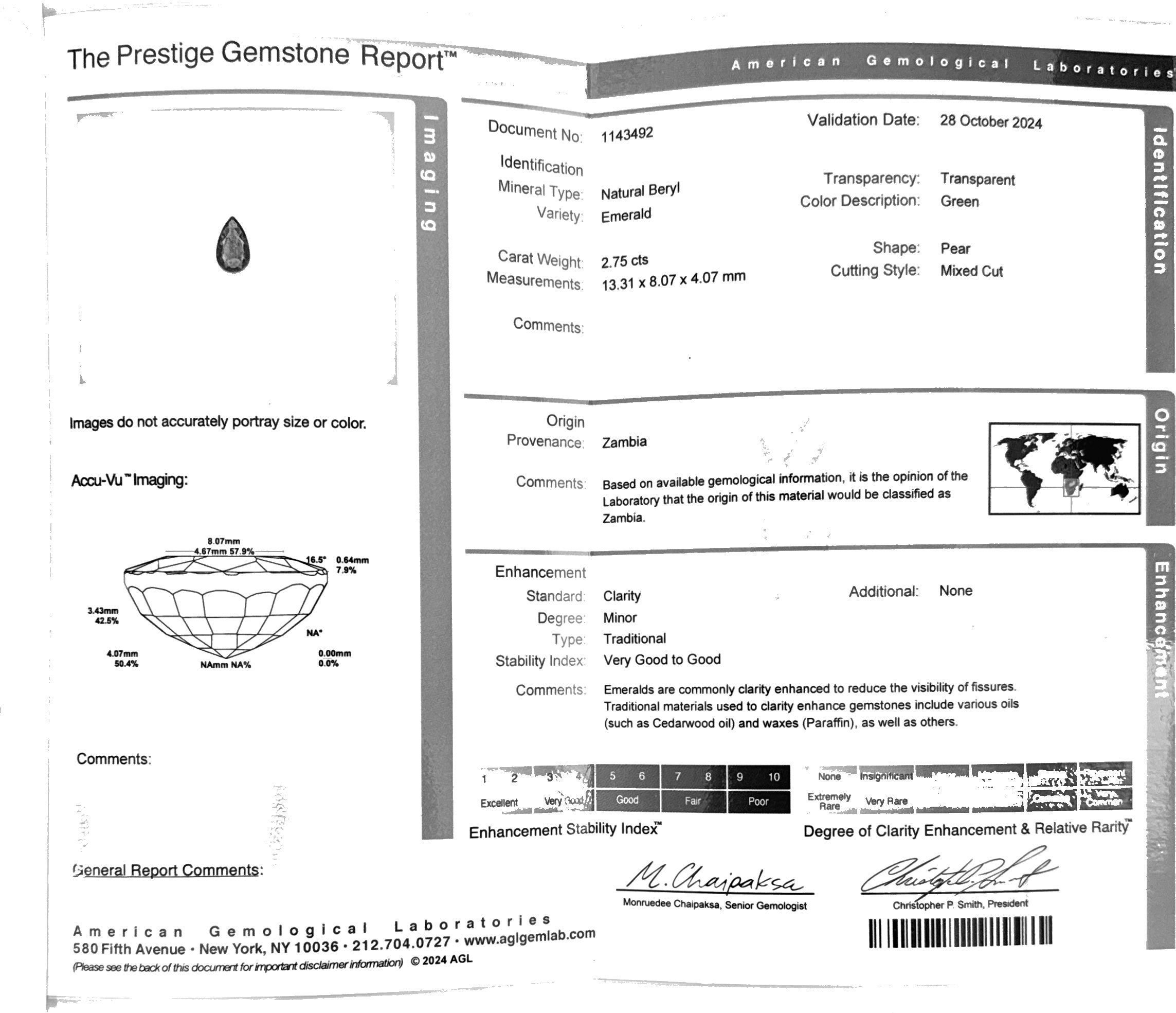 AGL emerald report minor oil Zambia green pear shaped