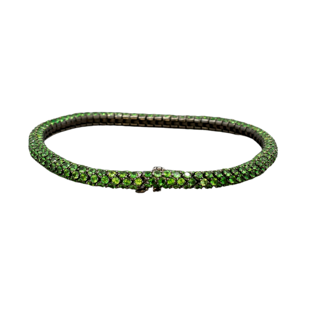 Tsavorite tennis bracelet 18k gold designer Martin Katz black gold green round