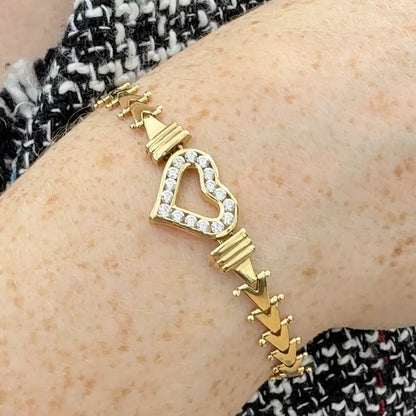 Diamond and gold heart link bracelet 14K gold