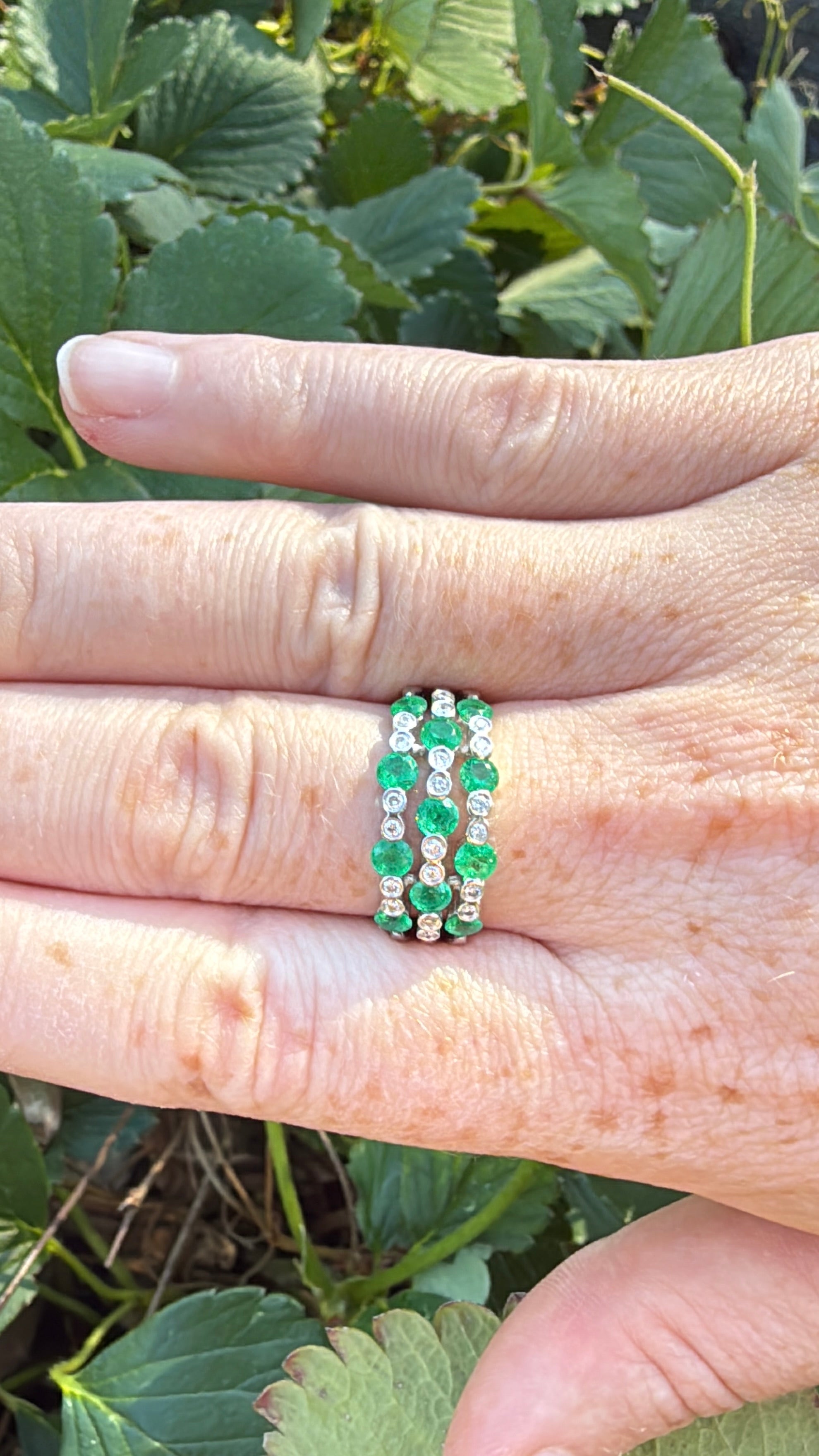 Vintage Emerald and Diamond White Gold Ring