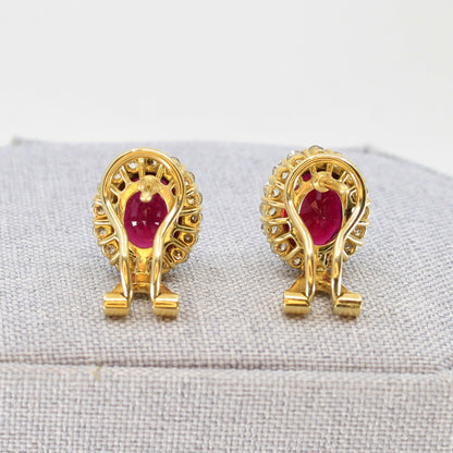 Deep red rubellite earrings in 14K Yellow Gold with posts and omega clips