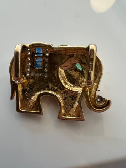 Elephant Slider with Emerald, Diamonds and Sapphires