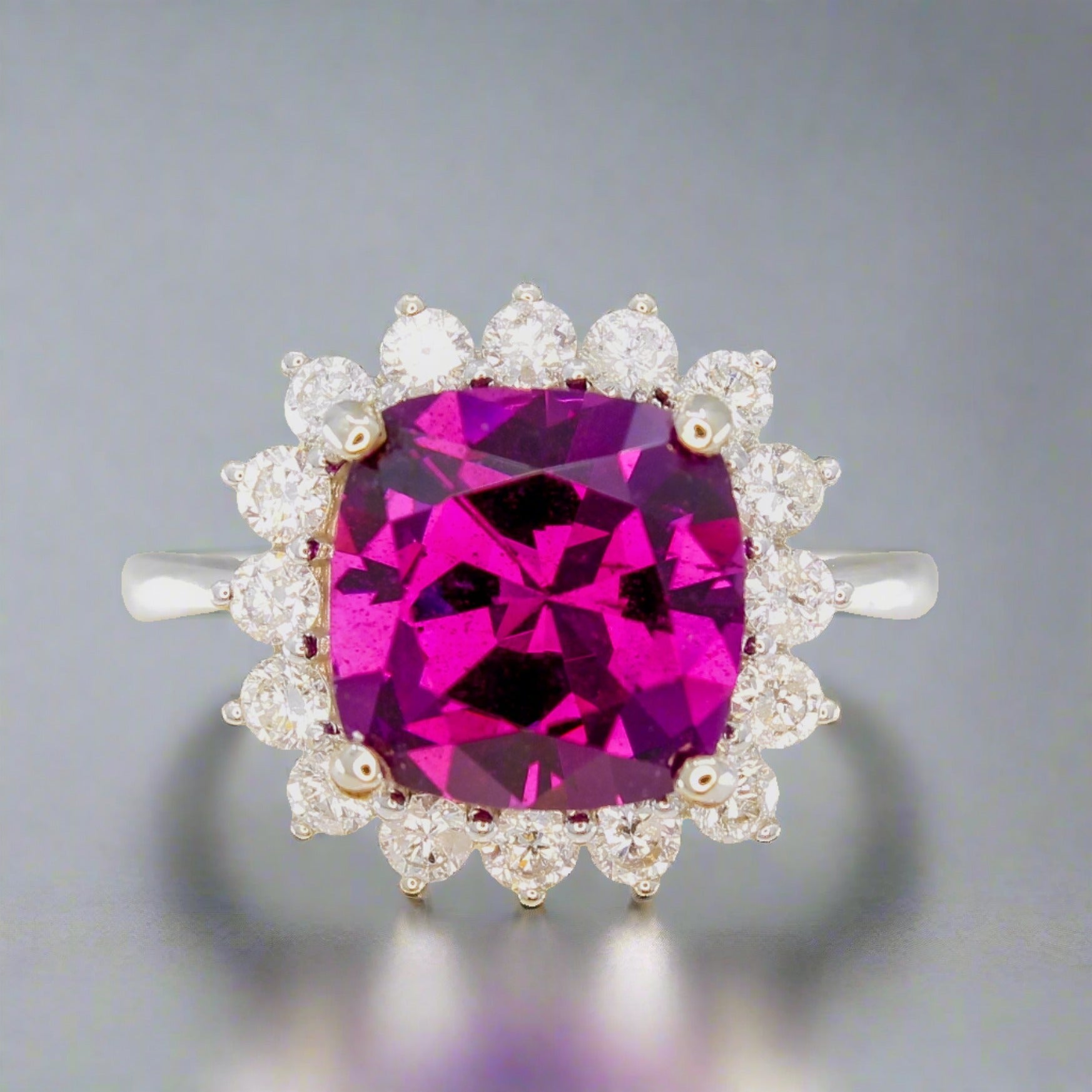 Royal Purple Garnet Ring in a Diamond Halo