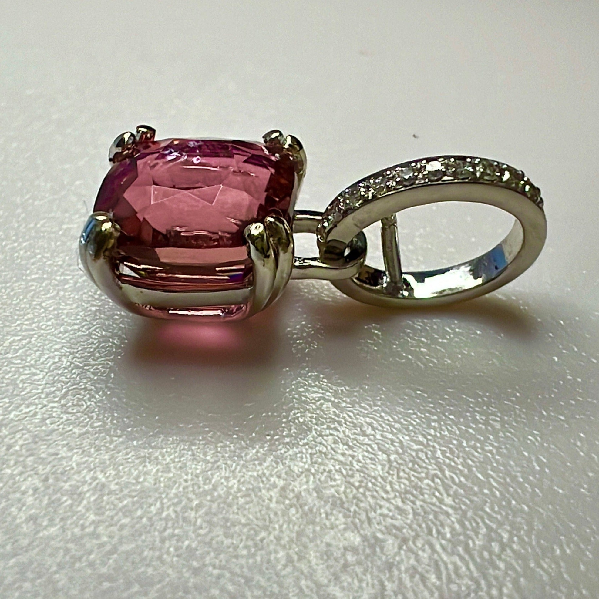 side view of the pink tourmaline pendant charm