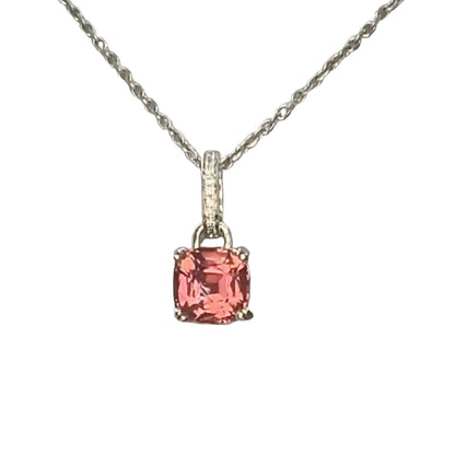Pink Tourmaline Pendant in 14L White Gold with diamond accents on the bail.