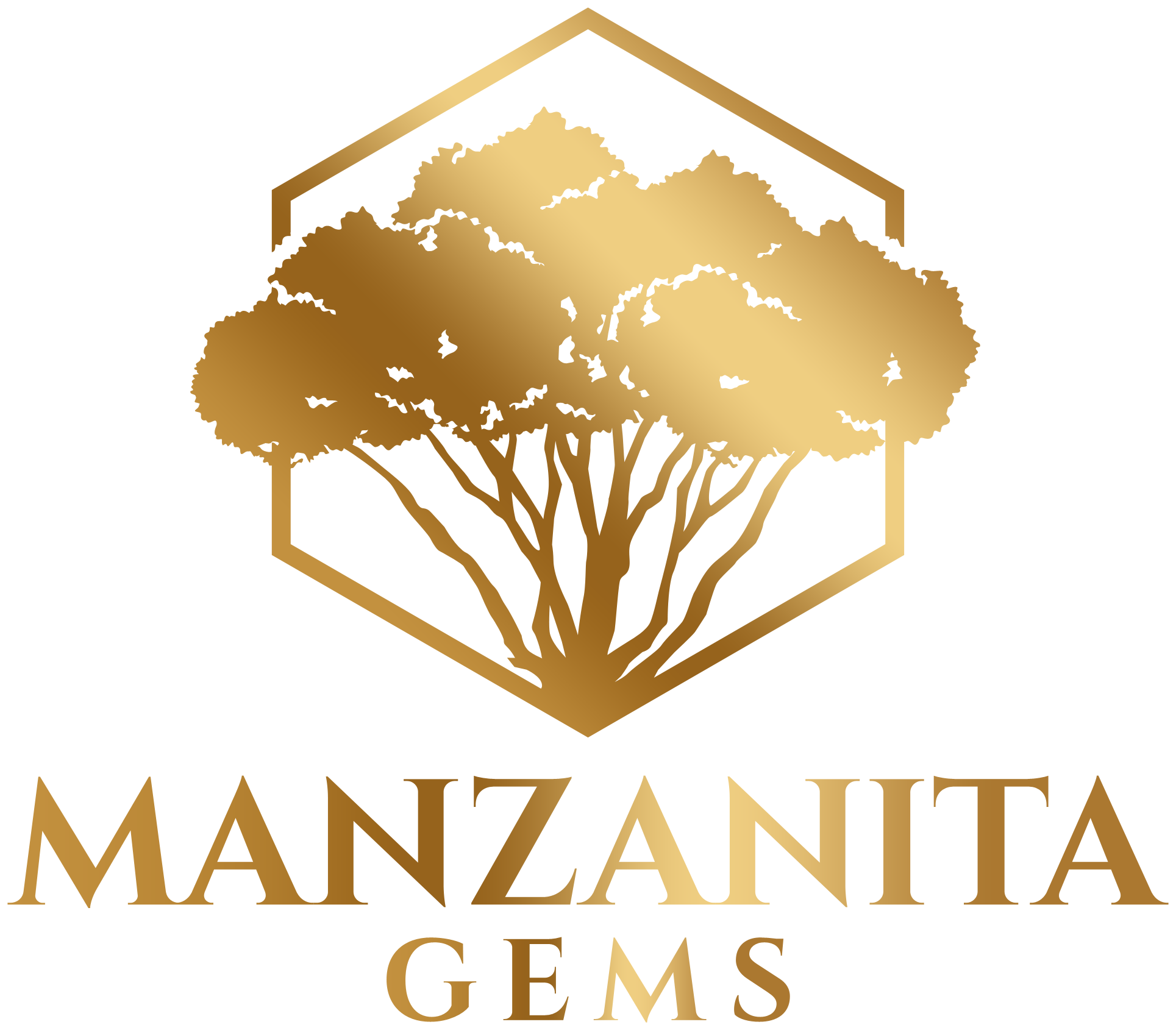 Manzanita Gems Logo with a V shaped tree and an octagon surrounding it.
