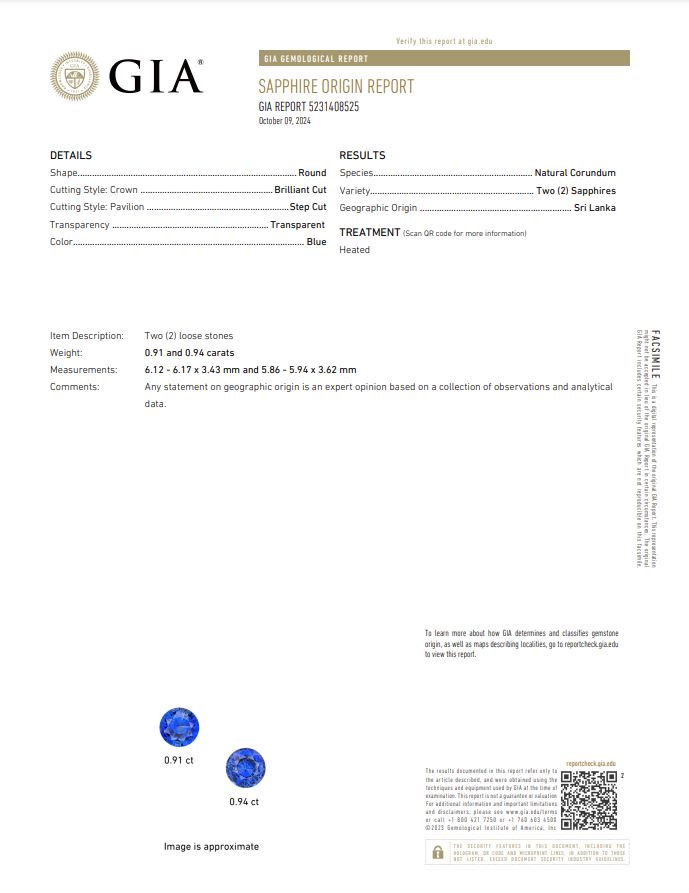 GIA report heated sapphire pair cornflower blue sri lanka ceylon 1.85 ctw