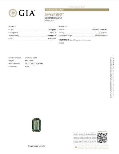 GIA report for green sapphire octagon emerald heated natural report step cut