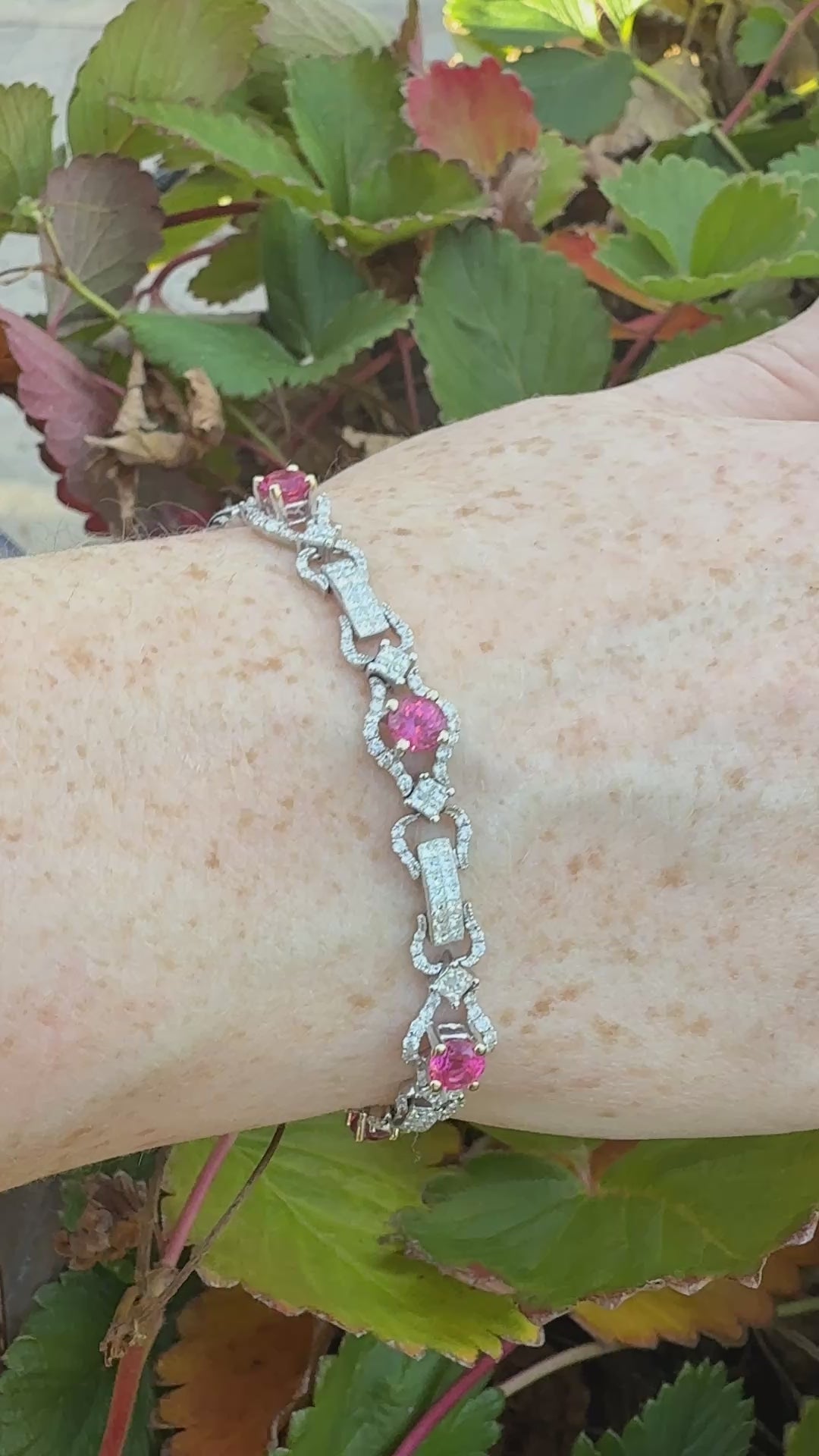 Pink spinel bracelet link white gold diamonds