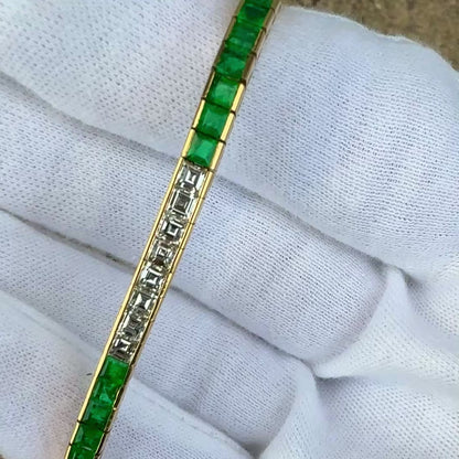 Emerald, Diamond and Gold Line Bracelet 8.3 Cttw