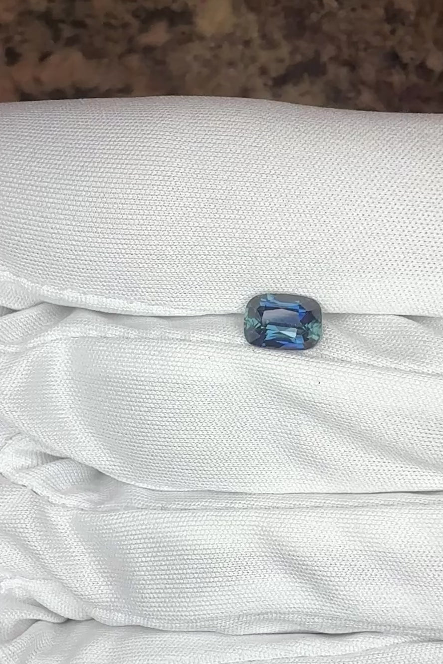 teal blue sapphire gia cushion video indoor light