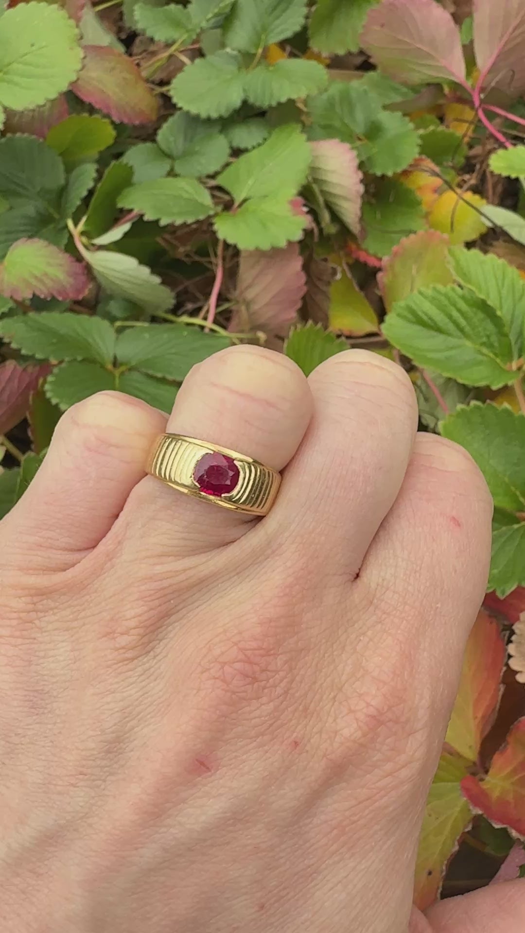 mid century Burma Burmese ruby yellow gold ring 18K custom video on hand